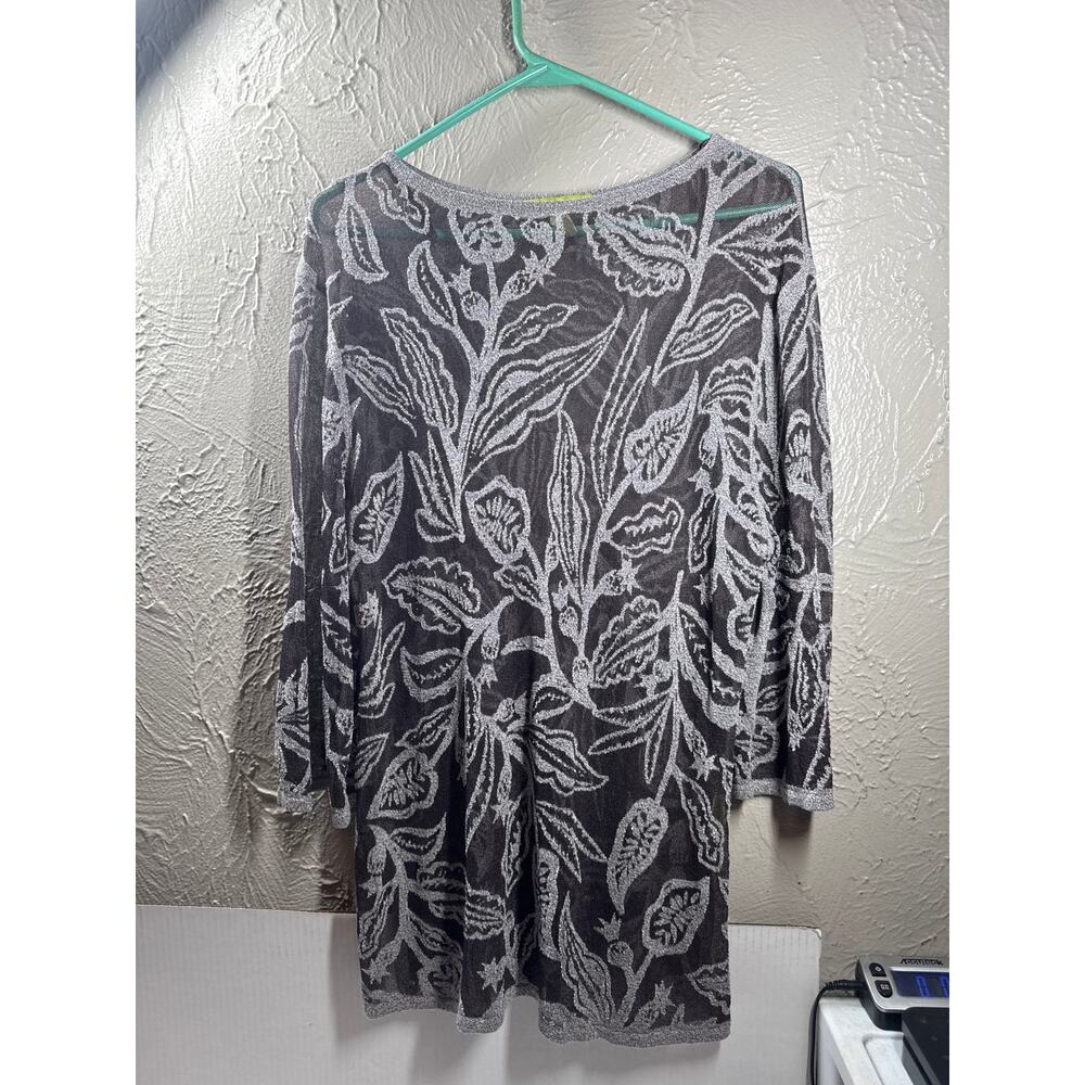Sigrid Olson Black Silver Print Pullover Blouse Top Boho Hippie Size Medium